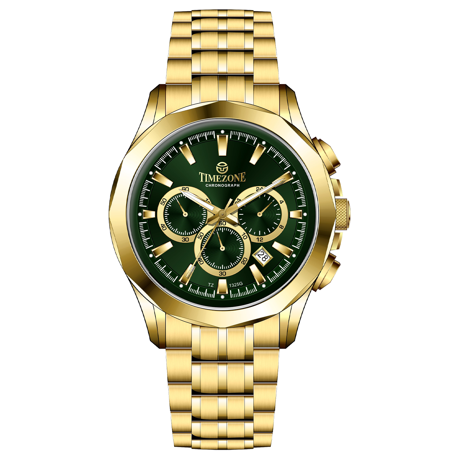 A gold-toned Timezone watch with a stainless steel band and a chronograph movement. Discover timezone watches: elegant branded wrist watches for men in pakistan.