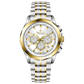 A timezone chronograph watch with a stainless steel band and bracelet, featuring a silver dial with gold-tone hands and markers. Discover timezone watches: elegant branded wrist watches for men in pakistan.