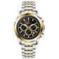 A timezone chronograph watch with a stainless steel band and bracelet, featuring a silver dial with gold-tone hands and markers. Discover timezone watches: elegant branded wrist watches for men in pakistan.