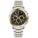 A timezone chronograph watch with a stainless steel band and bracelet, featuring a silver dial with gold-tone hands and markers. Discover timezone watches: elegant branded wrist watches for men in pakistan.