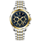A Timezone chronograph watch with a stainless steel band and bracelet, featuring a silver dial with gold-tone hands and markers. Discover timezone watches: elegant branded wrist watches for men in pakistan.