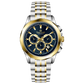 A Timezone chronograph watch with a stainless steel band and bracelet, featuring a silver dial with gold-tone hands and markers. Discover timezone watches: elegant branded wrist watches for men in pakistan.