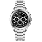 A stainless steel Timezone chronograph watch with a silver dial, multiple sub-dials, and a date display. Discover timezone watches: elegant branded wrist watches for men in pakistan.
