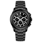 A black stainless steel Timezone chronograph watch with a black band and a silver dial featuring multiple subdials and a date display. Discover timezone watches: elegant branded wrist watches for men in pakistan.