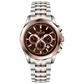 A stainless steel Timezone watch with a chronograph movement, a rose gold band, and a silver dial with rose gold hands. Discover timezone watches: elegant branded wrist watches for men in pakistan.