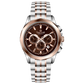 A stainless steel Timezone watch with a chronograph movement, a rose gold band, and a silver dial with rose gold hands. Discover timezone watches: elegant branded wrist watches for men in pakistan.