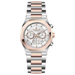 Branded wrist watches for men in pakistan. A Voltamic Timecraft watch with a silver and rose gold stainless steel band and a silver dial.