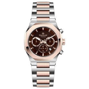 Branded wrist watches for men in pakistan. A Voltamic Timecraft watch with a silver and rose gold stainless steel band and a silver dial.
