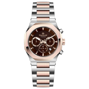 Branded wrist watches for men in pakistan. A Voltamic Timecraft watch with a silver and rose gold stainless steel band and a silver dial.