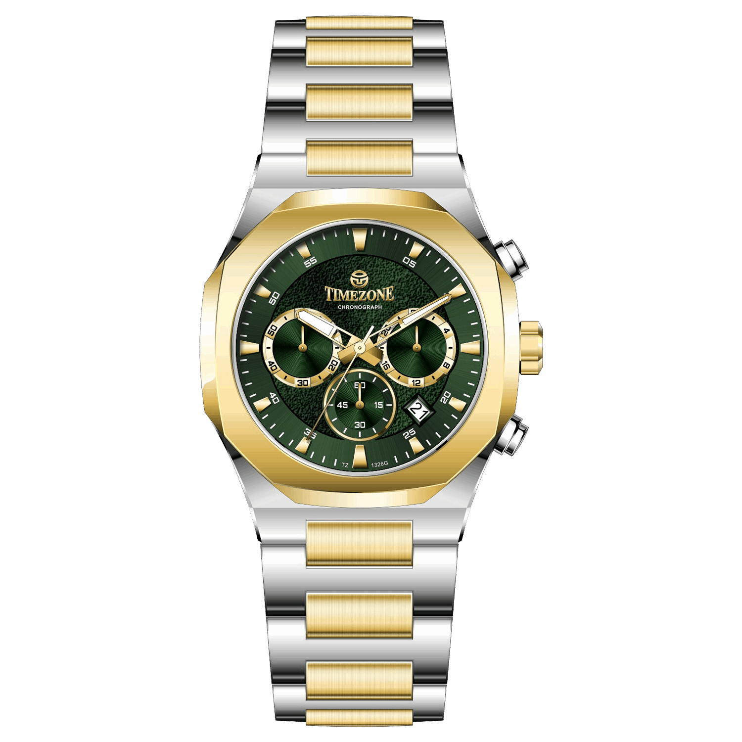Discover timezone watches: elegant branded wrist watches for men in pakistan. A silver-toned stainless steel watch with a gold-tone band and dial, featuring a chronograph movement and a date display.