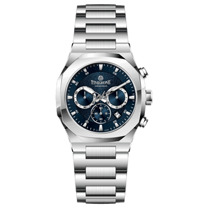 A silver stainless steel watch with a chronograph function, a date display, and a stainless steel band. Discover timezone watches: elegant branded wrist watches for men in pakistan
