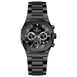 Branded wrist watches for men in pakistan. A black analog chronograph watch with a stainless steel band and a dial featuring multiple subdials and a date display.