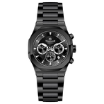 Branded wrist watches for men in pakistan. A black analog chronograph watch with a stainless steel band and a dial featuring multiple subdials and a date display.