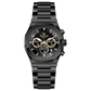 A black analog chronograph watch with a stainless steel band and a dial featuring multiple subdials and a date display. Discover timezone watches: elegant branded wrist watches for men in pakistan