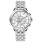 A stainless steel Timezone watch with a silver dial, featuring a date display and a textured band. Discover timezone watches: elegant branded wrist watches for men in pakistan.