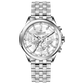 A stainless steel Timezone watch with a silver dial, featuring a date display and a textured band. Discover timezone watches: elegant branded wrist watches for men in pakistan.