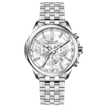 A stainless steel Timezone watch with a silver dial, featuring a date display and a textured band. Discover timezone watches: elegant branded wrist watches for men in pakistan.