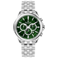 A stainless steel timezone watch with a silver dial, featuring a date display. Discover timezone watches: elegant branded wrist watches for men in pakistan.
