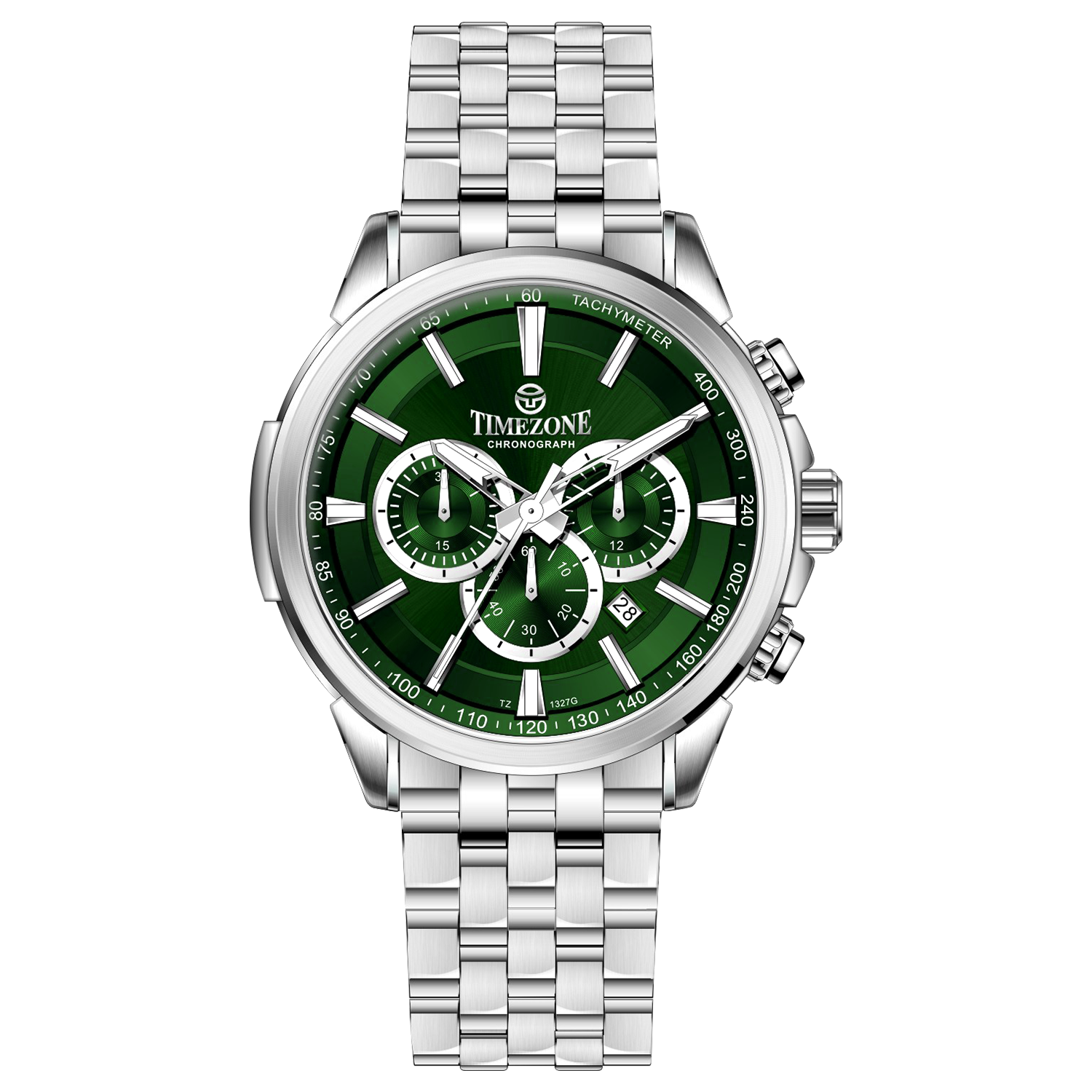 A stainless steel timezone watch with a silver dial, featuring a date display. Discover timezone watches: elegant branded wrist watches for men in pakistan.