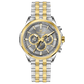 A stainless steel chronograph watch with a gold-tone band and casing, featuring a silver dial. Discover timezone watches: elegant branded wrist watches for men in pakistan.