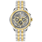 A stainless steel chronograph watch with a gold-tone band and casing, featuring a silver dial. Discover timezone watches: elegant branded wrist watches for men in pakistan.