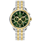 A stainless steel chronograph watch with a gold-tone band and casing, featuring a silver dial. Discover timezone watches: elegant branded wrist watches for men in pakistan.