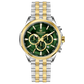 A stainless steel chronograph watch with a gold-tone band and casing, featuring a silver dial. Discover timezone watches: elegant branded wrist watches for men in pakistan.