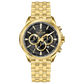 A gold-colored stainless steel chronograph watch with a strap and a glossy case. Discover timezone watches: elegant branded wrist watches for men in pakistan.