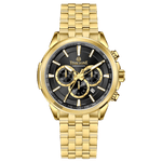 A gold-colored stainless steel chronograph watch with a strap and a glossy case. Discover timezone watches: elegant branded wrist watches for men in pakistan.