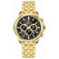 A gold-colored stainless steel chronograph watch with a strap and a glossy case. Discover timezone watches: elegant branded wrist watches for men in pakistan.