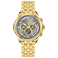 A gold-colored stainless steel chronograph watch with a strap and a glossy case. Discover timezone watches: elegant branded wrist watches for men in pakistan.