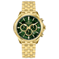A gold-colored stainless steel chronograph watch with a strap and a glossy case. Discover timezone watches: elegant branded wrist watches for men in pakistan.