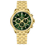 A gold-colored stainless steel chronograph watch with a strap and a glossy case. Discover timezone watches: elegant branded wrist watches for men in pakistan.