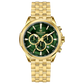 A gold-colored stainless steel chronograph watch with a strap and a glossy case. Discover timezone watches: elegant branded wrist watches for men in pakistan.