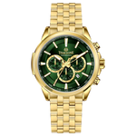 A gold-colored stainless steel chronograph watch with a strap and a glossy case. Discover timezone watches: elegant branded wrist watches for men in pakistan.