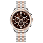 A stainless steel chronograph watch with a rose gold band and a silver dial, featuring a date display and multiple sub-dials. Discover timezone watches: elegant branded wrist watches for men in pakistan.