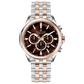 A stainless steel chronograph watch with a rose gold band and a silver dial, featuring a date display and multiple sub-dials. Discover timezone watches: elegant branded wrist watches for men in pakistan.