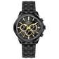 A stainless steel chronograph watch with a black dial, white casing, and a black band. The watch has a date display and multiple sub-dials for tracking time. Discover timezone watches: elegant branded wrist watches for men in pakistan.