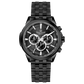 A stainless steel chronograph watch with a black dial, white casing, and a black band. The watch has a date display and multiple sub-dials for tracking time. Discover timezone watches: elegant branded wrist watches for men in pakistan.