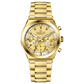 Branded wrist watch for men in pakistan. A gold-colored stainless steel watch with multicolor accents, featuring a chronograph display.