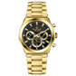 Branded wrist watch for men in pakistan. A gold-colored stainless steel watch with multicolor accents, featuring a chronograph display.