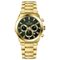 Branded wrist watch for men in pakistan. A gold-colored stainless steel watch with  multicolor accents, featuring a chronograph display.