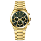 Branded wrist watch for men in pakistan. A gold-colored stainless steel watch with  multicolor accents, featuring a chronograph display.