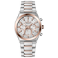 Branded wrist watch for men in pakistan. A silver and rose gold stainless steel watch with a chronograph dial and a bracelet strap.