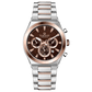 Branded wrist watch for men in pakistan. A silver and rose gold stainless steel watch with a chronograph dial and a bracelet strap.