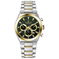 Branded wrist watches for men in pakistan. A silver and gold stainless steel chronograph watch with a two-tone band and a white dial with gold accents.