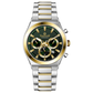 Branded wrist watches for men in pakistan. A silver and gold stainless steel chronograph watch with a two-tone band and a white dial with gold accents.