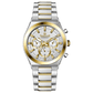 Branded wrist watches for men in pakistan. A silver and gold stainless steel chronograph watch with a two-tone band and a white dial with gold accents.