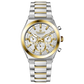 Branded wrist watches for men in pakistan. A silver and gold stainless steel chronograph watch with a two-tone band and a white dial with gold accents.