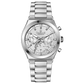Branded wrist watch for men in pakistan. A silver-colored stainless steel watch with a chronograph dial and a bracelet strap.